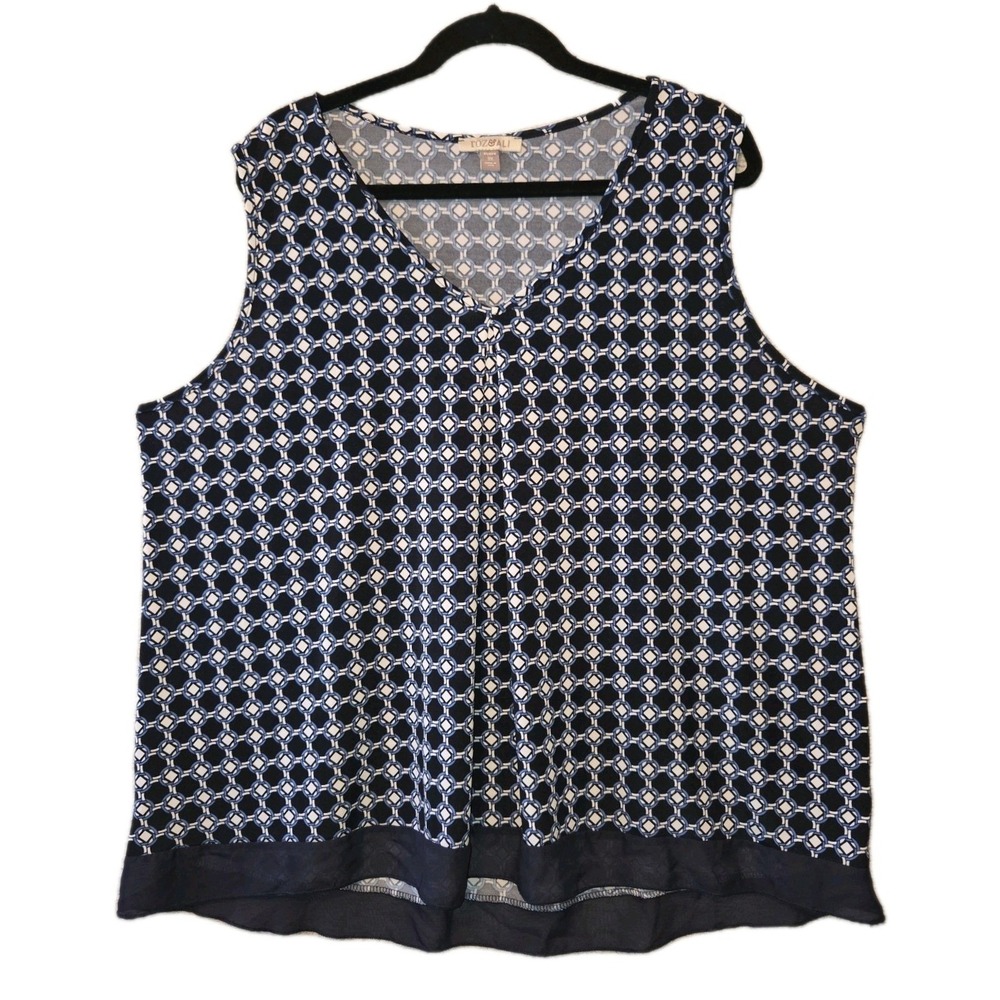 Roz & Ali Blue Black Geometric Print Top Tank Blouse Women's Sleeveless Shirt